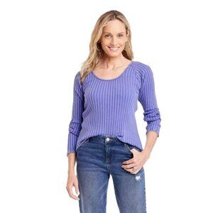 Knox Rose Violet Indigo Slim Fit Ribbed Texture LS T-Shirt -- Women's Medium